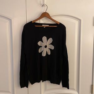 BCBG GENERATION Black Eyelet Sweater with White Flower